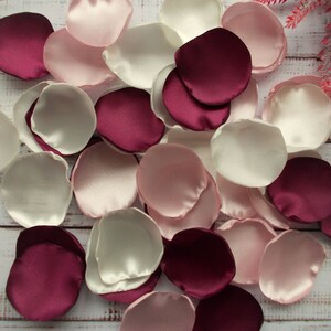 Burgundy, Blush, and Ivory Satin Rose Petals: Wedding Aisle Decor image 5