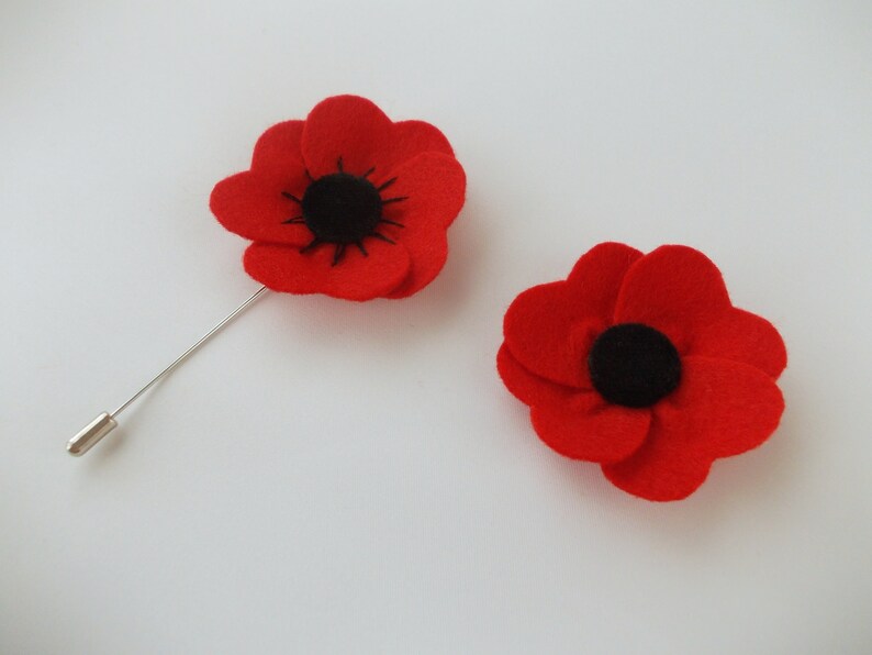 Red Poppy Flower Lapel Pin Men's Boutonniere Felt Lapel Etsy