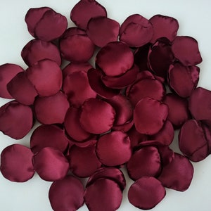 Burgundy Satin Rose Petals: Hand-Cut Silk Wedding Decor