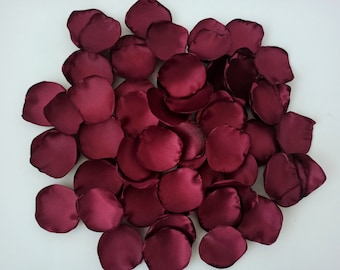 Burgundy Satin Rose Petals, Silk Wedding Rose Petals, Flower Petals, Maroon Wedding Petals, Artificial Petals, Marsala Fabric Petals