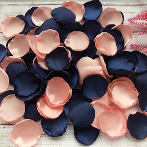 Navy Blue Satin Rose Petals, Rose Gold Wedding Rose Petals, Flower Petals, Dark Blue Blush Wedding Petals, Artificial Petals