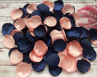 Navy Blue Satin Rose Petals, Rose Gold Wedding Rose Petals, Flower Petals, Dark Blue Blush Wedding Petals, Artificial Petals