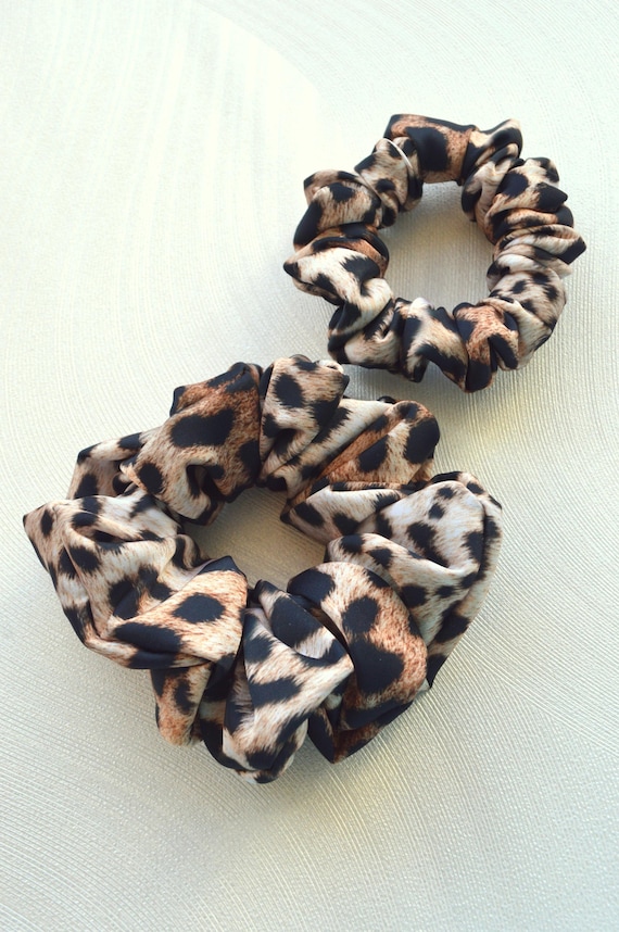 Leopard Satin Scrunchie Set: Handmade Hair Tie - Etsy display picture 1