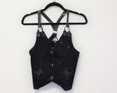 Corset Vest Blue Denim Waistcoat Womens Festival Steampunk Party Fitted Waistcoat XS Size