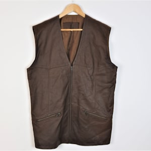 Brown Leather Vest XL Size Scandinavian Mens Brown Leather Waistcoat Zipper Genuine Leather Rocker Festival  Biker waistcoat