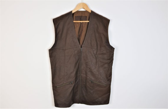 Brown Leather Vest XL Size Scandinavian Mens Brow… - image 1