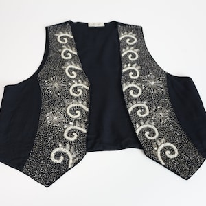 Black Sequin Waistcoat, VIVA, Boho Waistcoat, Vintage Vest, Hippie Vest, Black Waistcoat, Sparkly Waistcoat, Eveningwear  Small