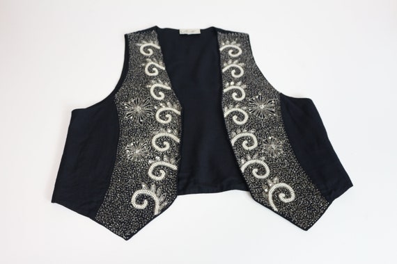 Black Sequin Waistcoat, VIVA, Boho Waistcoat, Vin… - image 1