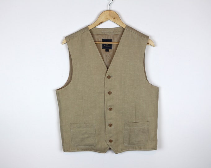 Mens Linen Vest, Natural Linen Waistcoat, Beige Summer Vest Linen Cotton Light Gray Button up