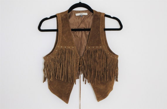 Brown Suede vest Hippie Vest Light brown Leather W
