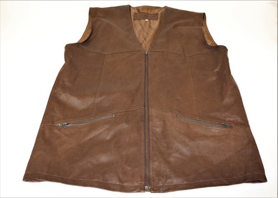 Brown Leather Vest XL Size Scandinavian Mens Brow… - image 3