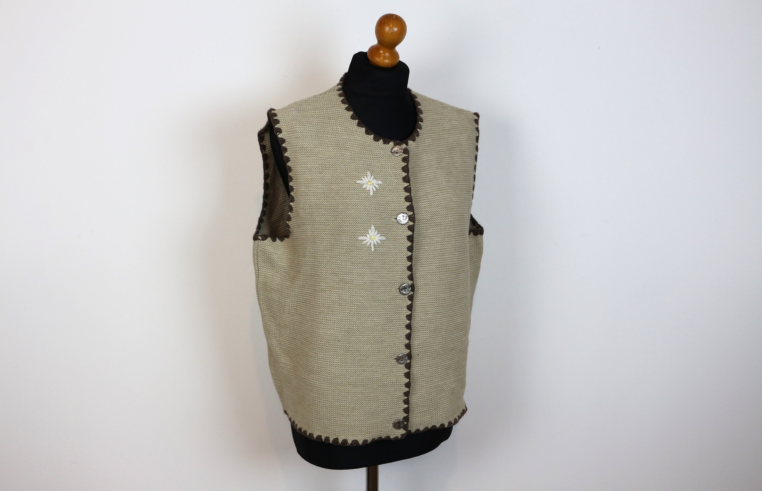 Trachten Vest JODLERMAX Beige Wool Bland Waistcoat Dirndl