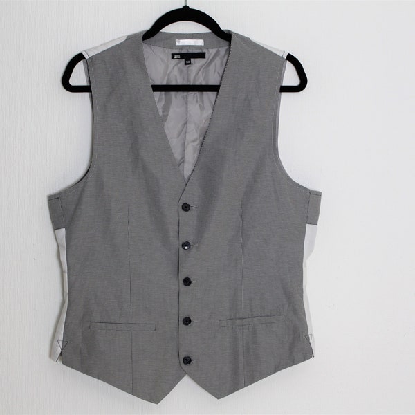 Mens Tartan Vest Black white plaid Waistcoat  Hipster Casual Office Country Vest Cotton Blend  % Buttons vest Size Medium