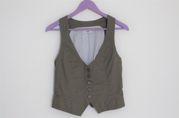 Gray cotton Vest Womens Gray Fitted Waistcoat Crop