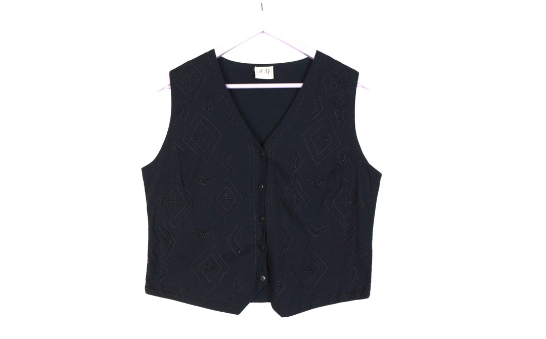 Black Cotton Vest Embroidered Womens Waistcoat Black Waistcoat Etsy
