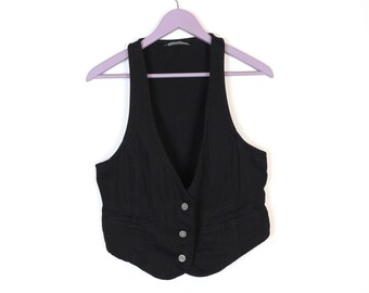 Black Womens Vest Black Steampunk Waistcoat Womens  Black Cotton Waistcoat Metal Buttons Up Large  XL