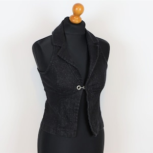 Black Steampunk Vest Womens Formal Waistcoat Crop Black Party Vest Black Metallic Vest XS to Small Size