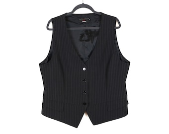 Womens Black Striped Vest Brand RITVA FALLA Steampunk Formal Striped Wool Blend Quality Waistcoat Secretary Elegant Vest XL to xxl Large