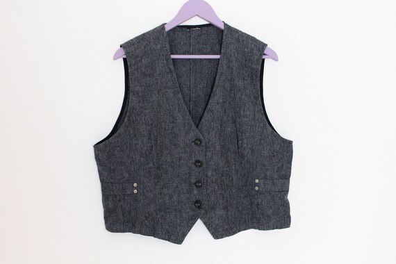 Women's Gray Vest Cotton Linen Waistcoat Fitted Da
