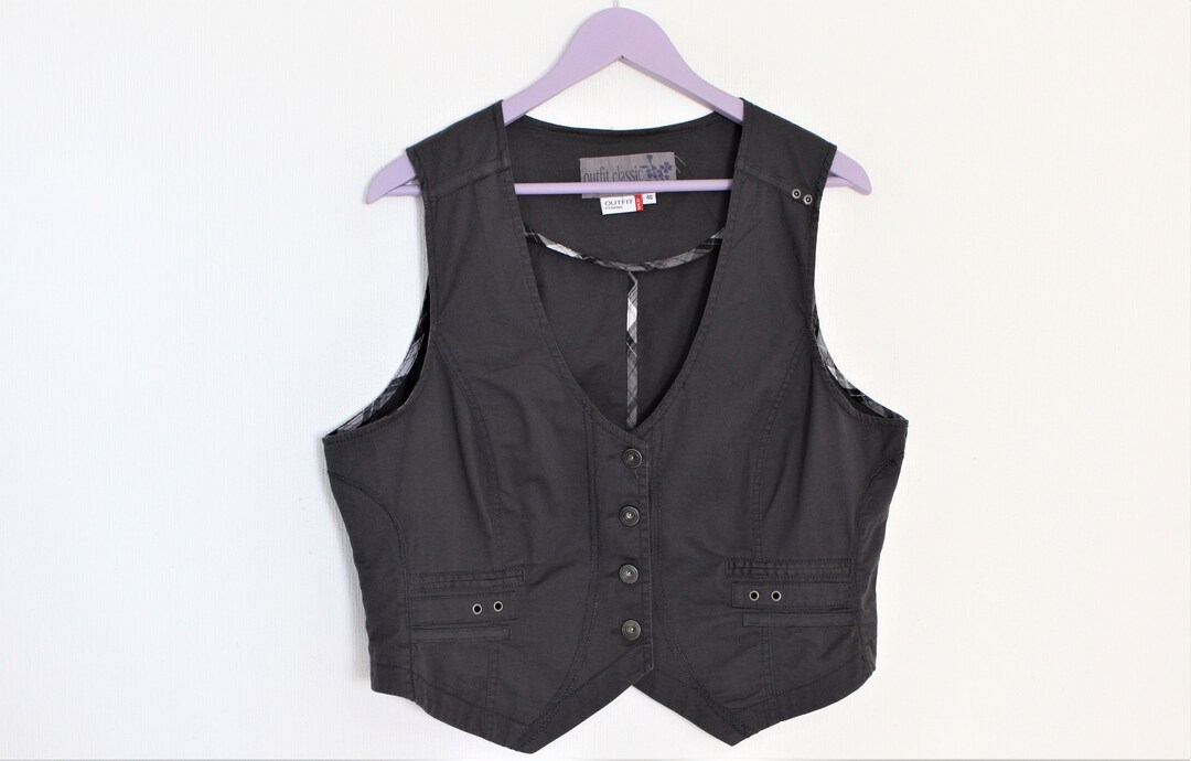 Gray Vest Gray Cotton Waistcoat Womens Festival Vest Size Etsy