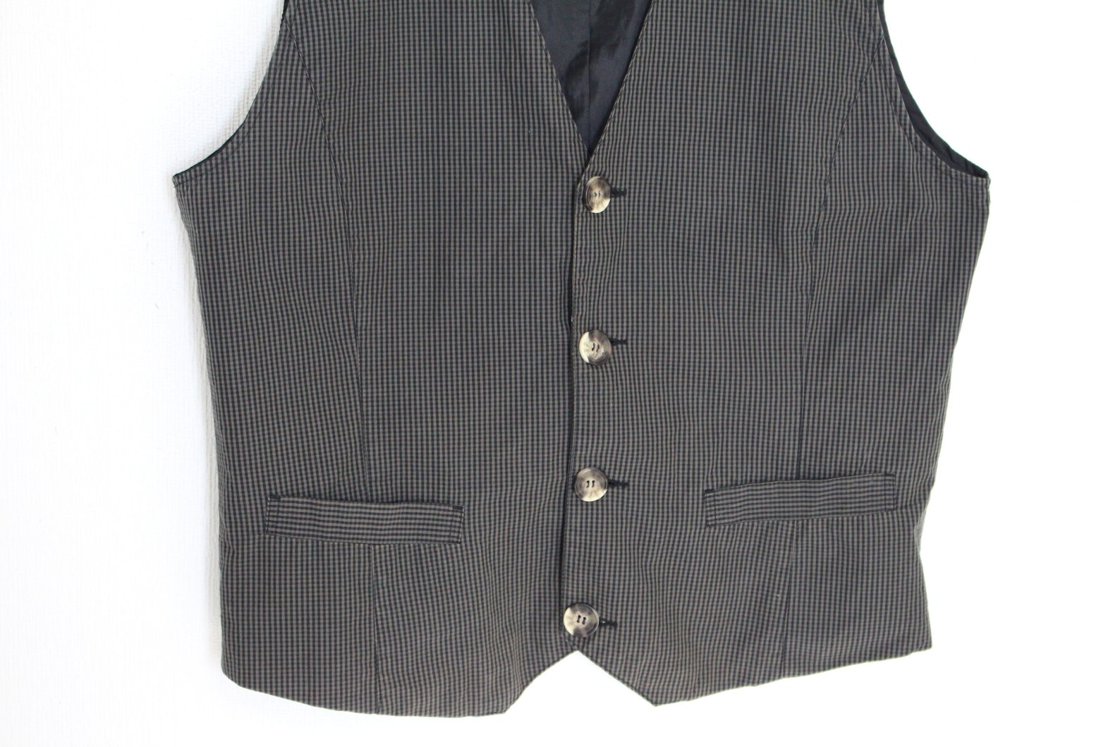 Black Checkered Vest Mens Classic Dark Gray Plaid Waistcoat SUBLEVEL ...