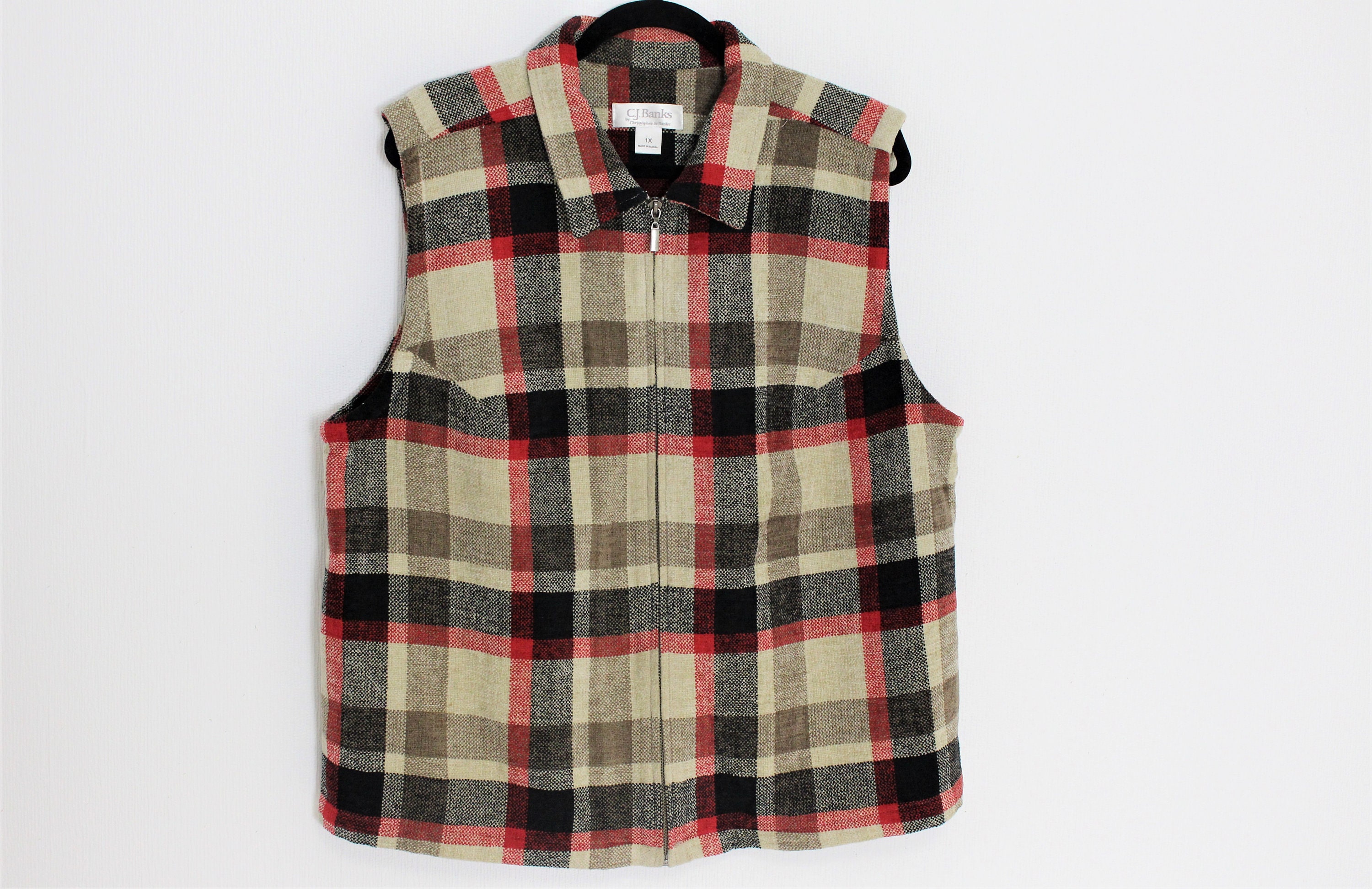 Plaid Plus Size Vest C.J.BANKS Brown 
