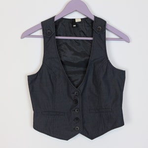 Gray Striped Vest Womens Grey Striped Waistcoat Steampunk Vest Gray Black Striped Cotton Vest Small to Medium Size