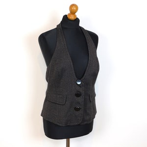 Ladies Striped Vest Womens Black Gray Steampunk Waistcoat Fitted Formal Classic Vest XL to XXL Large 44 Size