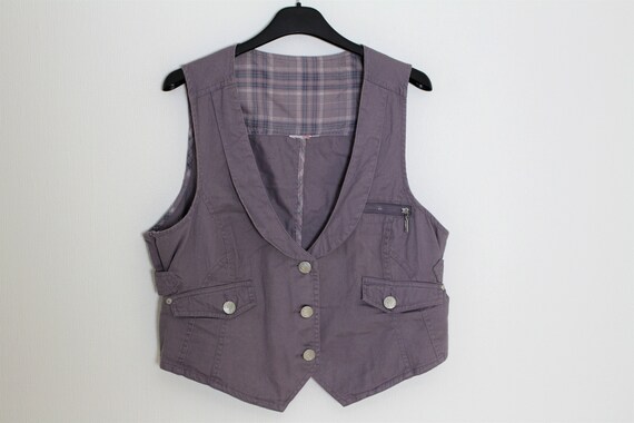 Gray Cotton Vest Purple Womens Waistcoat Gray Cott