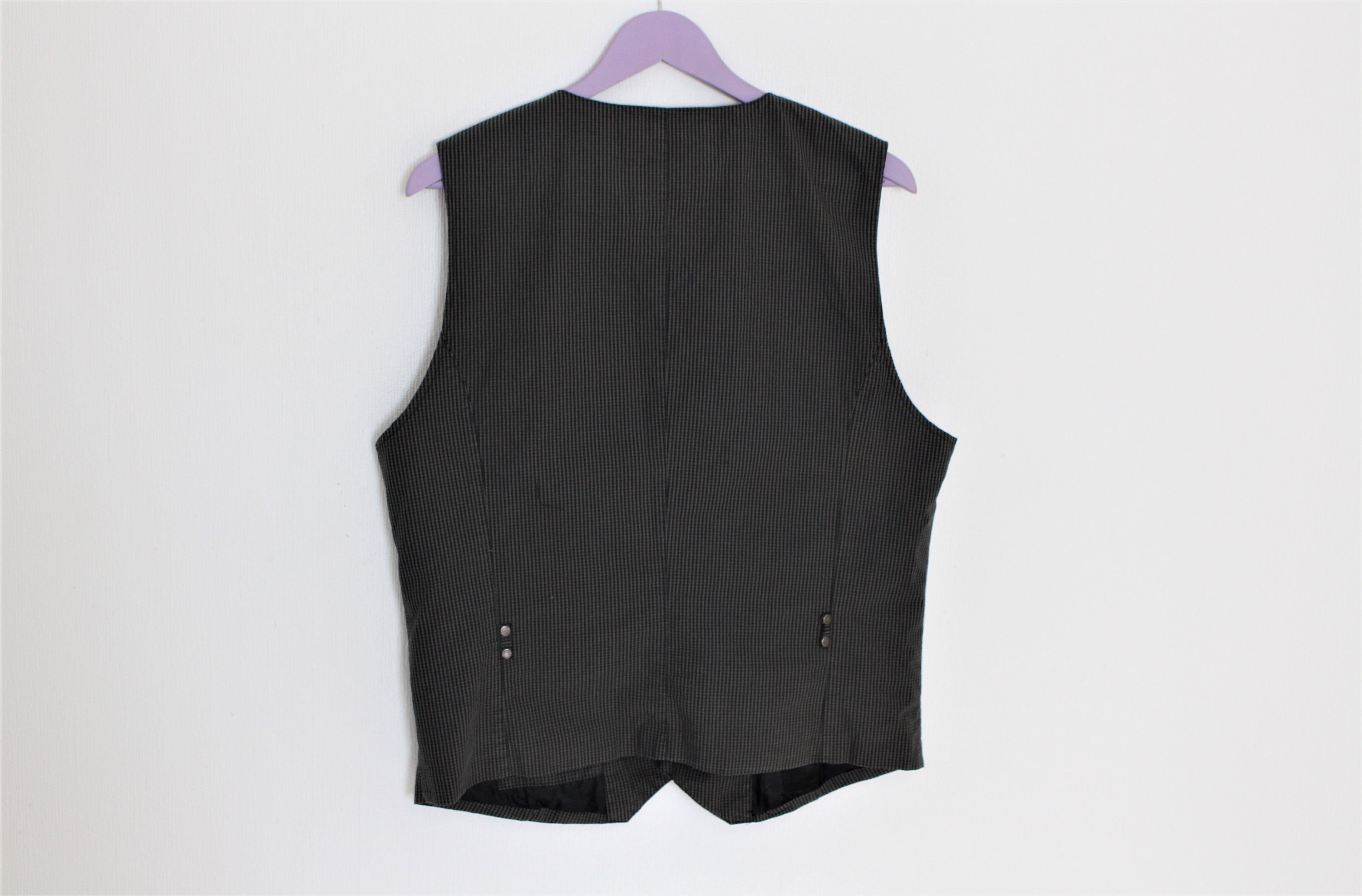 Black Checkered Vest Mens Classic Dark Gray Plaid Waistcoat Etsy