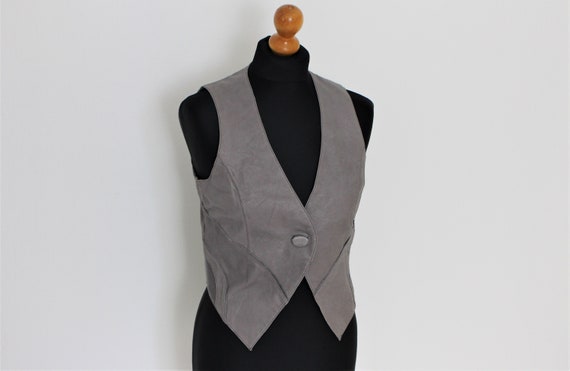 Gray Leather Vest SANDWICH Womens crop Gray Leathe