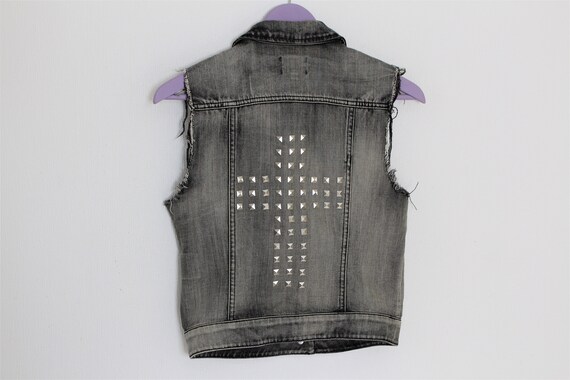 Gray Denim Vest Punk Studs Waistcoat Women Gray S