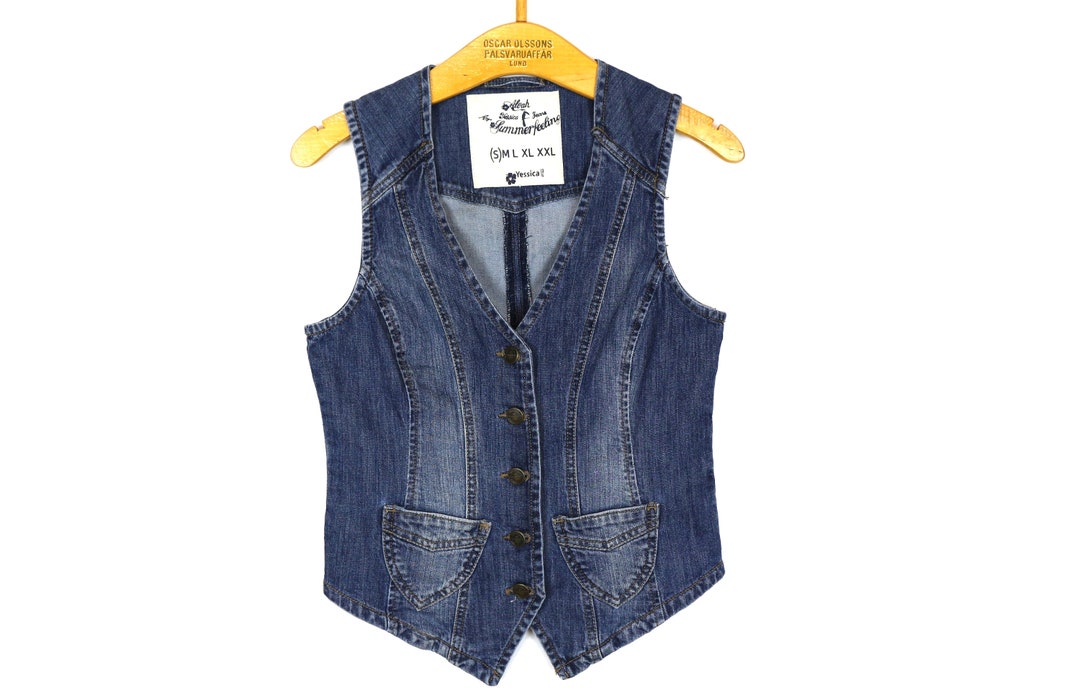 Washed Blue Vest Womens Light Blue Denim Waistcoat Fitted Etsy