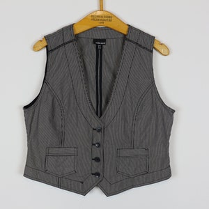 Ladies Striped Vest NADIA NARDI Womens Black Gray Steampunk Waistcoat Cotton Fitted Formal Classic Vest Large Size