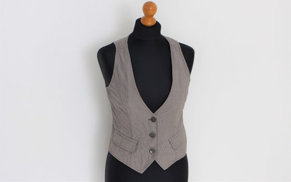Striped Vest Gray Ladies fitted vest Striped Grey