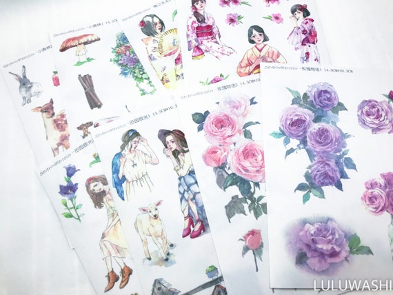 washi planner journal sticker kiss cut 4 sheets TN hobonichi filofax month calendar stickers