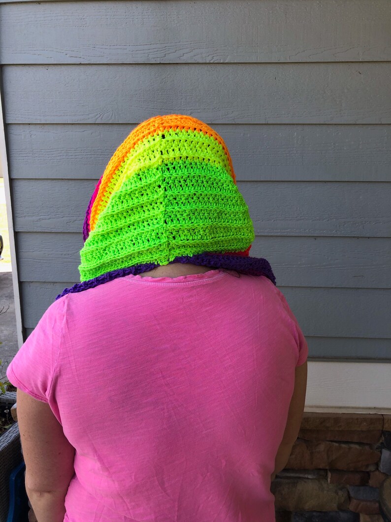 Crochet Hooded Shawl Crochet Wrap Wickedly Handmade Bright Neon Wild Oleander Hooded Scarf