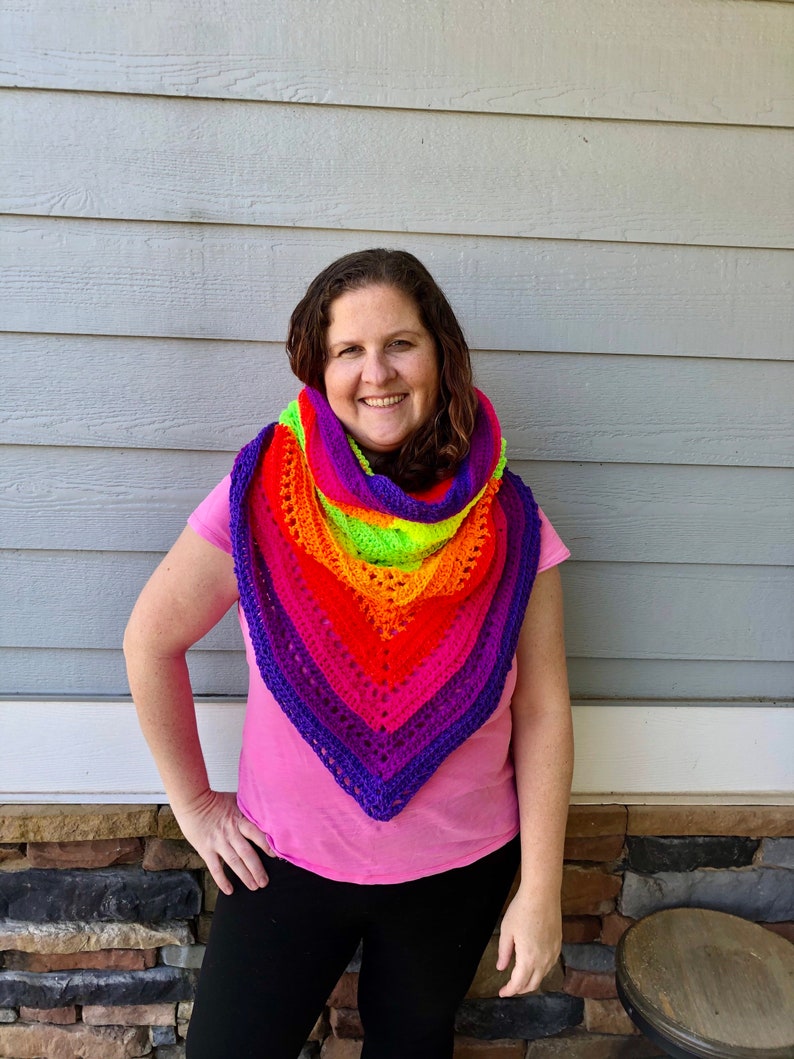 Crochet Hooded Shawl Crochet Wrap Wickedly Handmade Bright Neon Wild Oleander Hooded Scarf