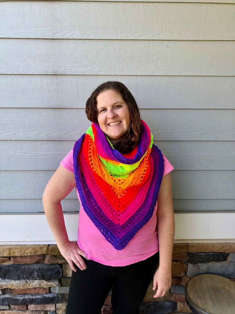 Crochet Hooded Shawl Crochet Wrap Wickedly Handmade Bright Neon Wild Oleander Hooded Scarf