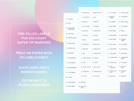 Crayola Color Chart 100 Color Swatch Chart 8 Set DIY Digital PDF File  Download & Print at Home Crayola Super Tips Color Chart Labels 