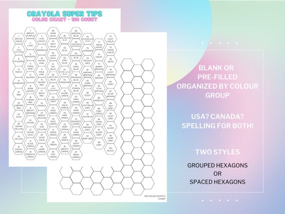 Crayola Color Chart 100 Color Swatch Chart 8 Set DIY Digital PDF