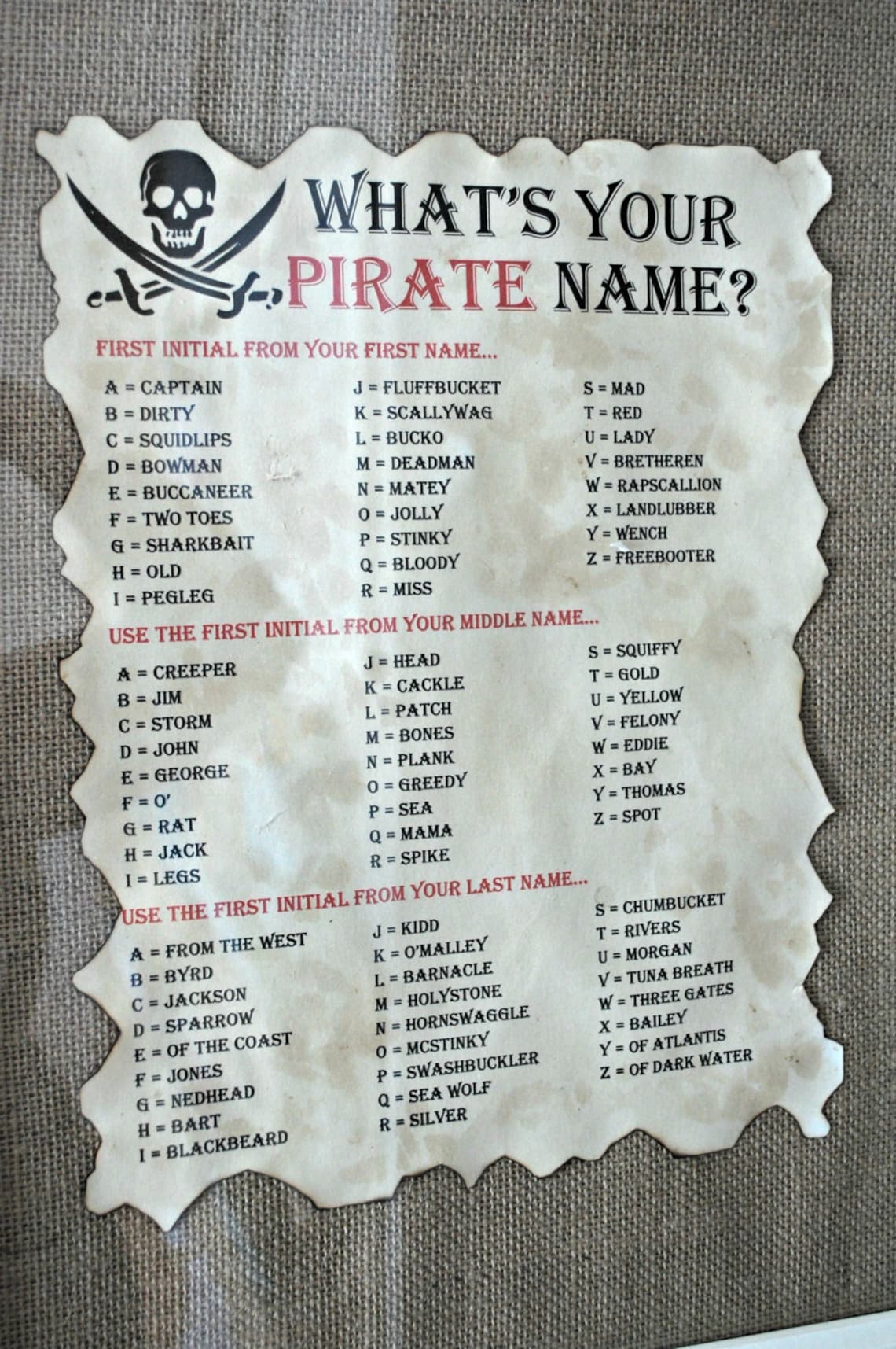What's Your Pirate Name Printable - Gasparilla - Etsy