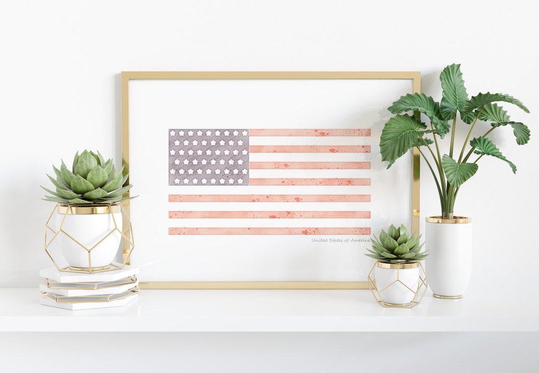 Watercolor American Flag Printable - USA - 4th of July - Patriotic - Etsy
