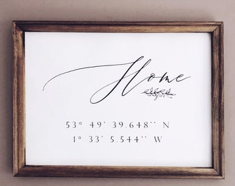 Personalised coordinates sign / personalised home wall hanging / calligraphy sign