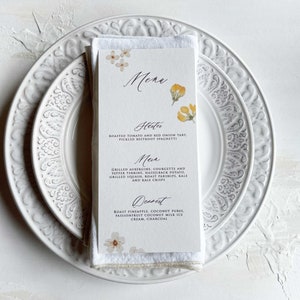 Menús de cena de flores prensadas