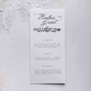 Menú con nombre de caligrafía / Tarjeta de lugar manuscrita en el menú