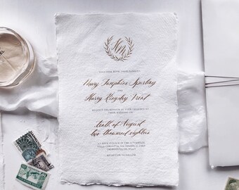 Handwritten wedding invitations on handmade paper / gold, bronze, other metalic inks