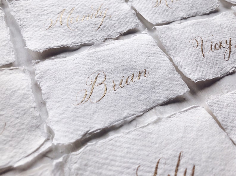 Classic calligraphy name cards / place cards on handmade paper / black, gold, rose gold, silver image 3