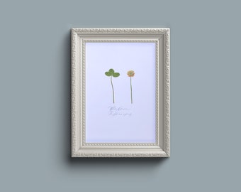 押し花の白いクローバーの花の壁アート - フレームなし A4