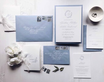 3-piece calligraphy invitation suite / foliage wedding invitation suite